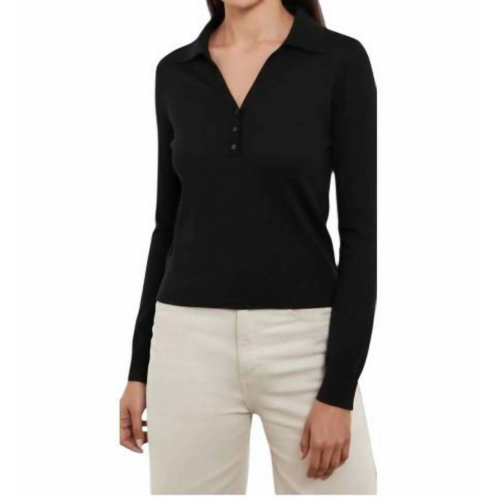 NEW &ISLA serena stitch polo neck top in black